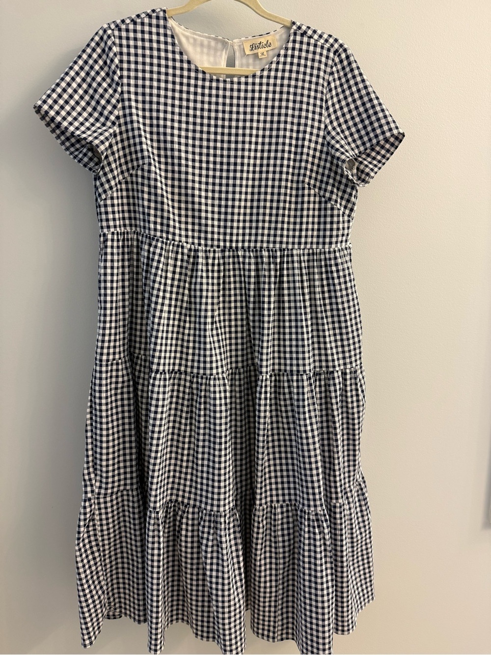 Navy & White Gingham Tiered Dress